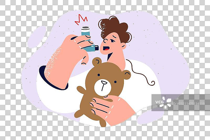 小男孩使用吸入器对抗哮喘图片素材