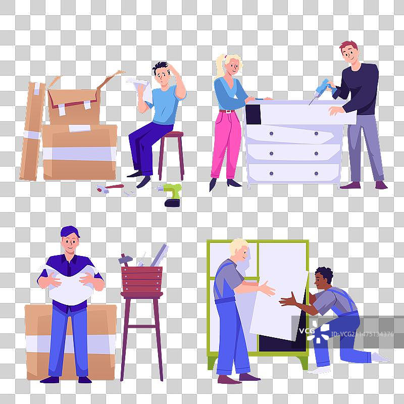 人们组装家具扁平化设计图片素材