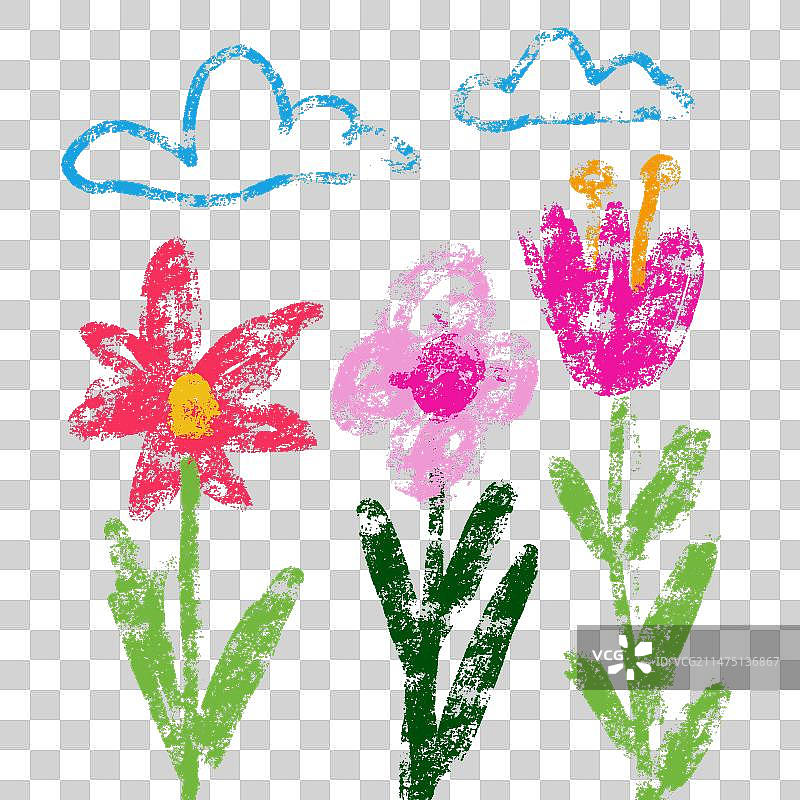 可爱的儿童手绘花朵套装图片素材