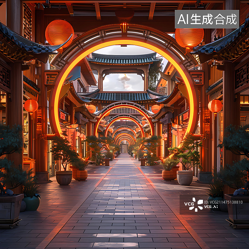 【AI数字艺术】古建筑效果图中秋节国庆节海报图片素材