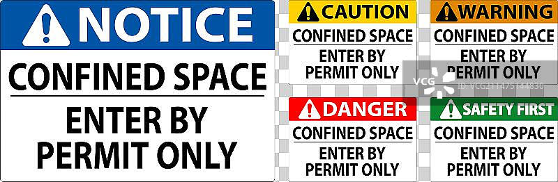 密闭空间危险标志-仅凭许可进入图片素材