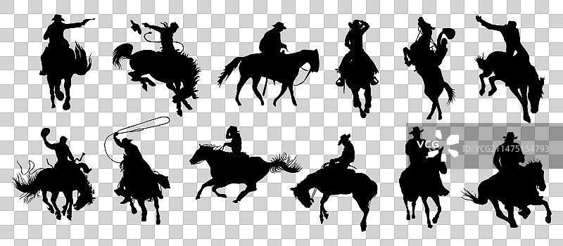 牛仔骑马黑色剪影合集图片素材