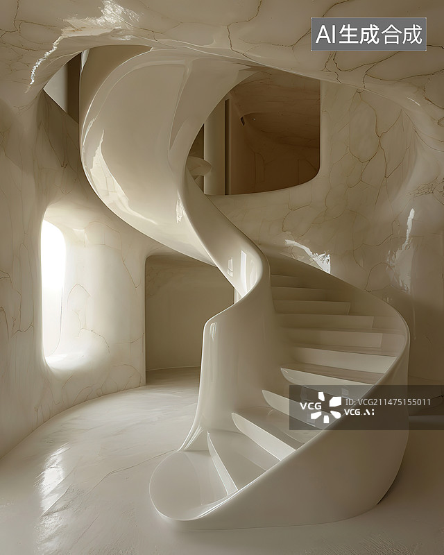 【AI数字艺术】现代建筑室内旋转楼梯图片素材