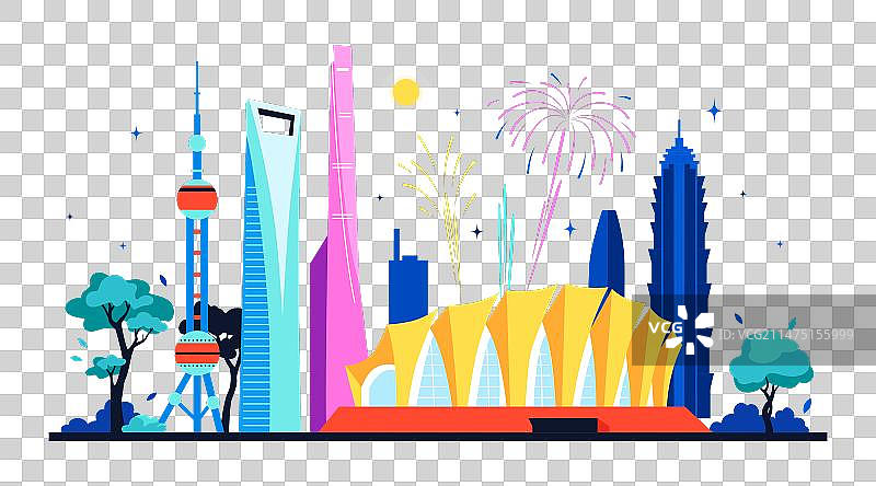 霓虹灯下的中国现代彩色夜景图片素材