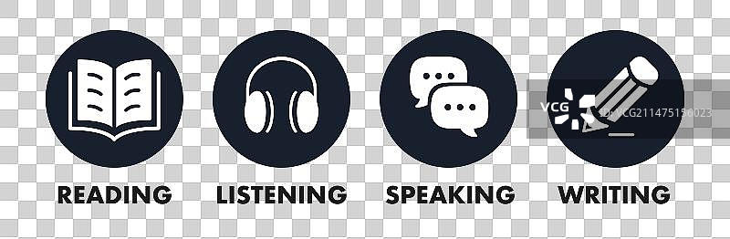 扁平风格的语言技能图标集图片素材