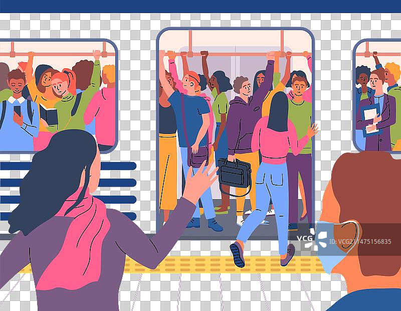 卡通彩色人物拥挤的地铁图片素材