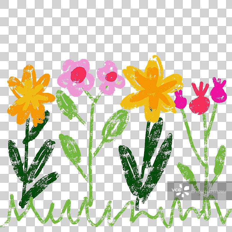 儿童手绘盛开鲜花素材图片素材