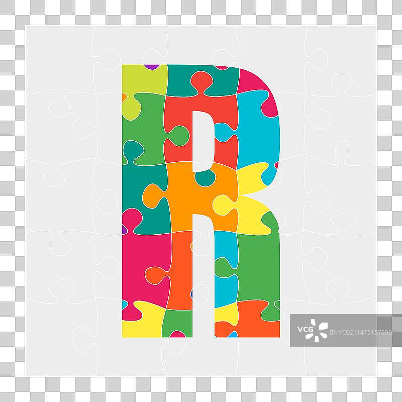 彩色拼图字母R创意字体图片素材