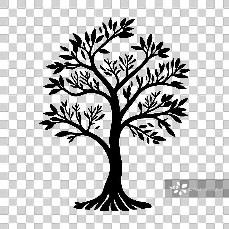 罗望子图标手绘黑色树木标志图片素材