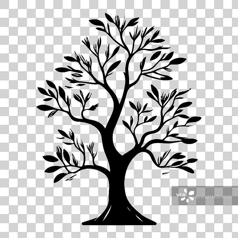 罗望子图标手绘黑色树木标志图片素材