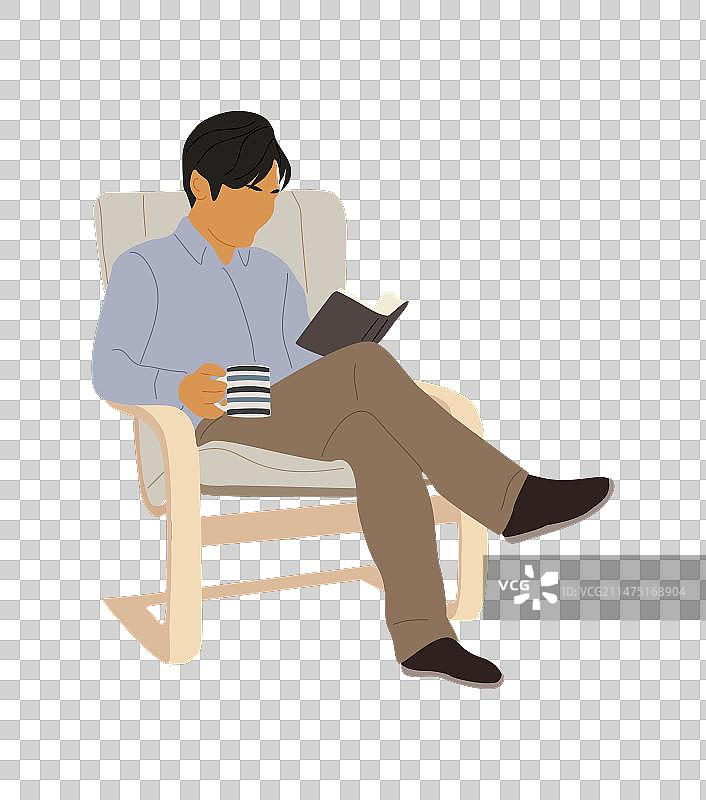 坐在扶手椅上看书的男人图片素材