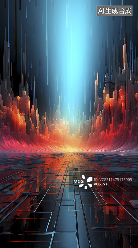 【AI数字艺术】数码彩色故障艺术抽象图形海报背景图片素材