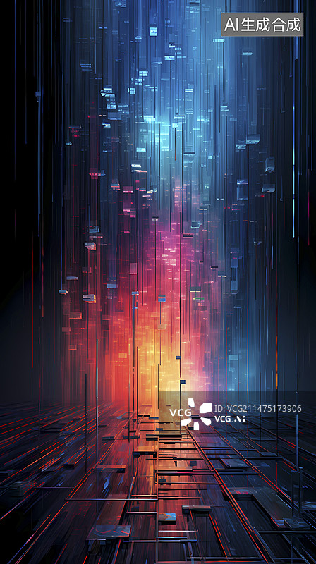【AI数字艺术】数码彩色故障艺术抽象图形海报背景图片素材