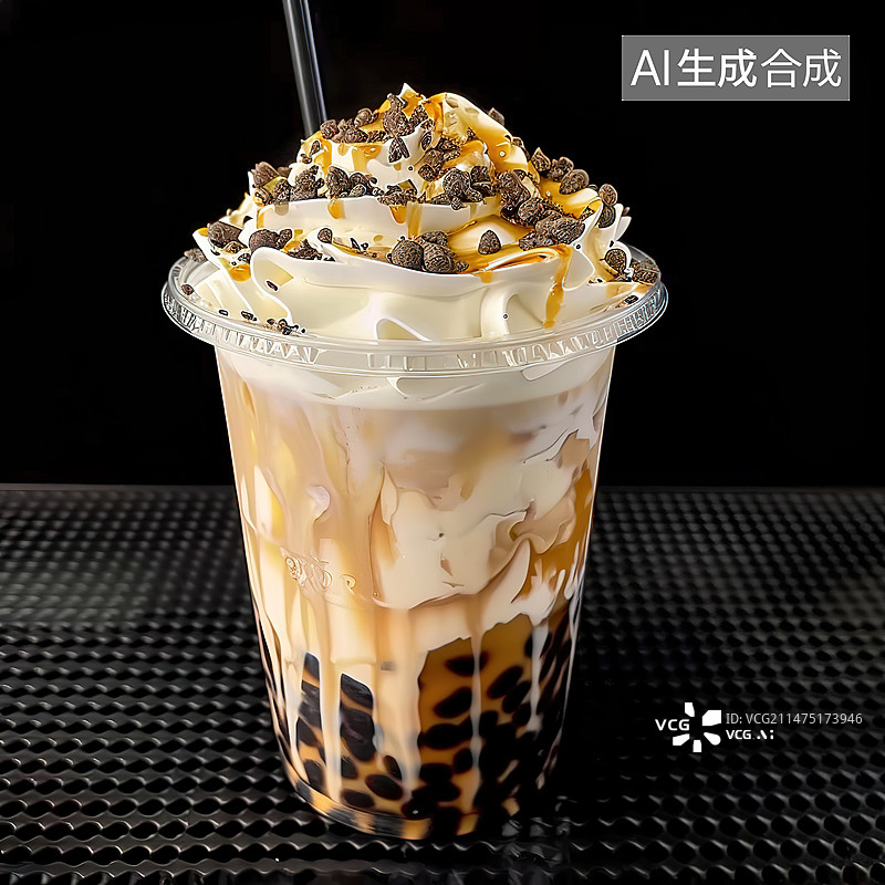 【AI数字艺术】大红袍布丁啵啵奶茶图片素材