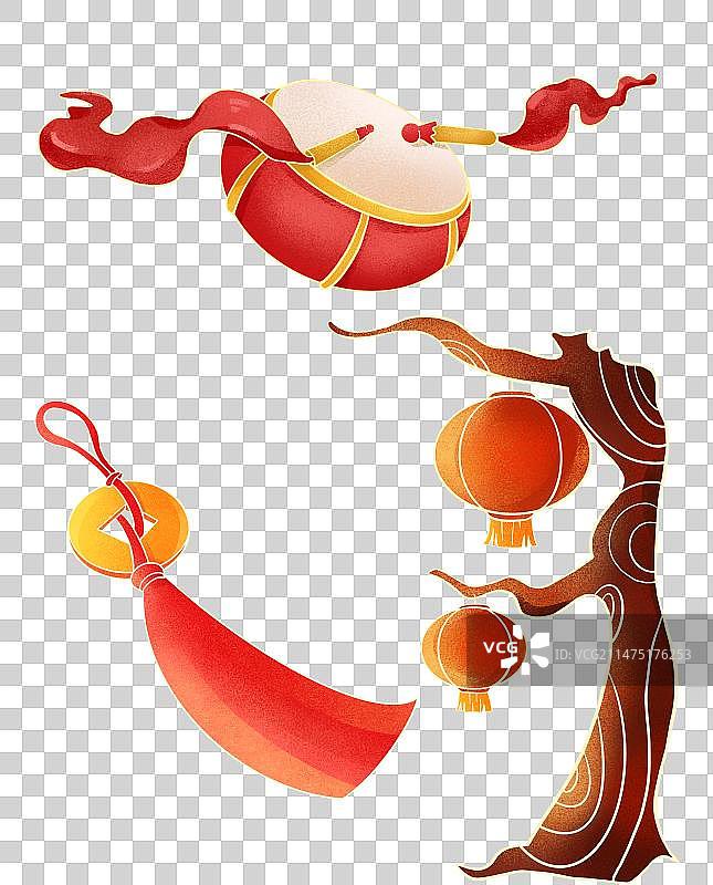 国风简约新年元素插画图片素材