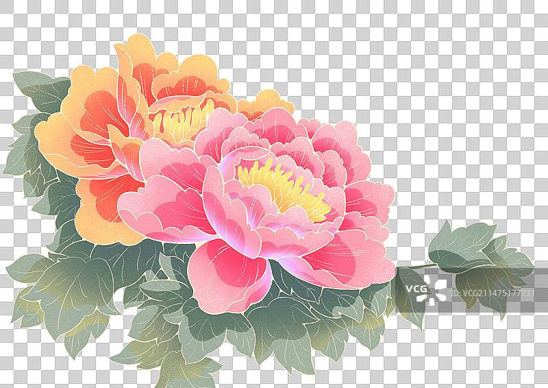 国潮风牡丹花画面装饰免抠元素图片素材