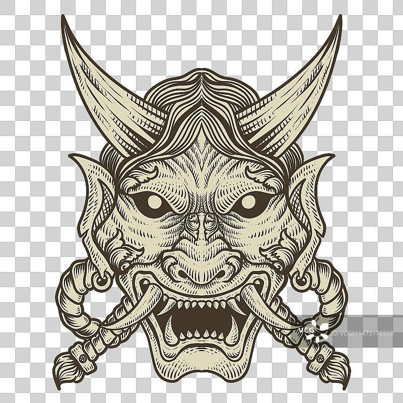 黑色背景上的恶魔面具雕刻风格图片素材