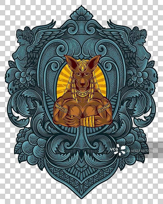 带有古典雕刻装饰的阿努比斯神图片素材