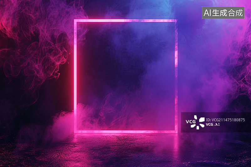 【AI数字艺术】3d抽象背景与紫外线霓虹灯，空框架图片素材