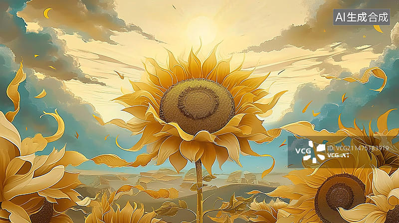 【AI数字艺术】水彩黄色向日葵和葵花籽，用于背景或纹理图片素材