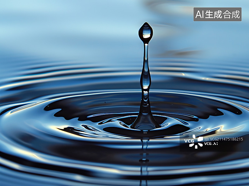 【AI数字艺术】水滴落在水上的特写镜头图片素材