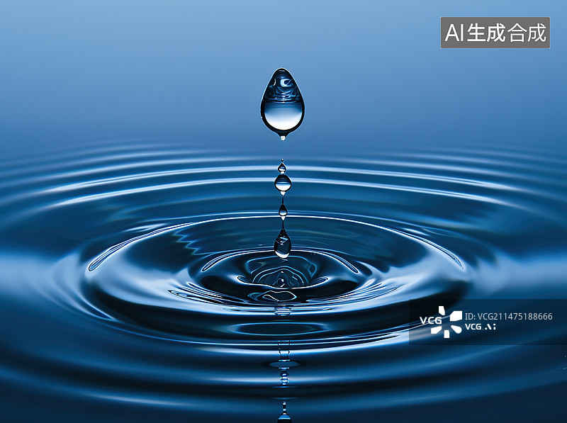 【AI数字艺术】蓝色背景下水滴的特写镜头图片素材