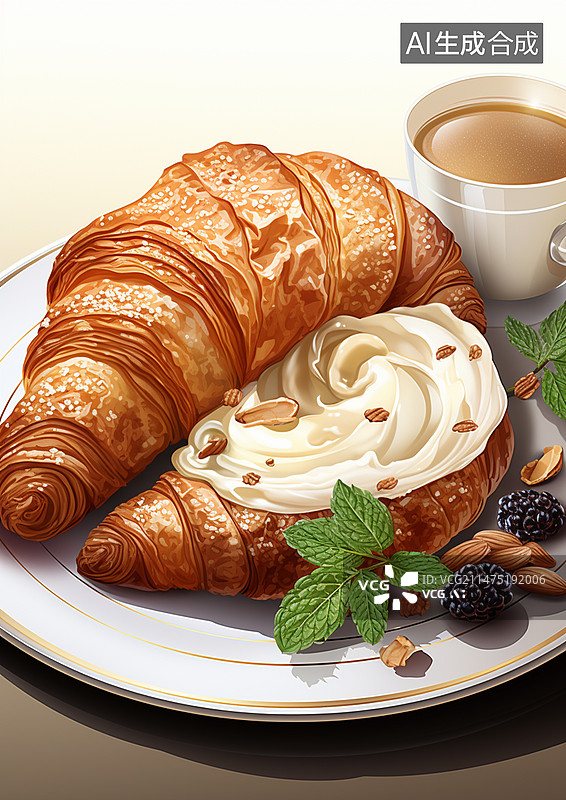 【AI数字艺术】黑松露可颂面包图片素材