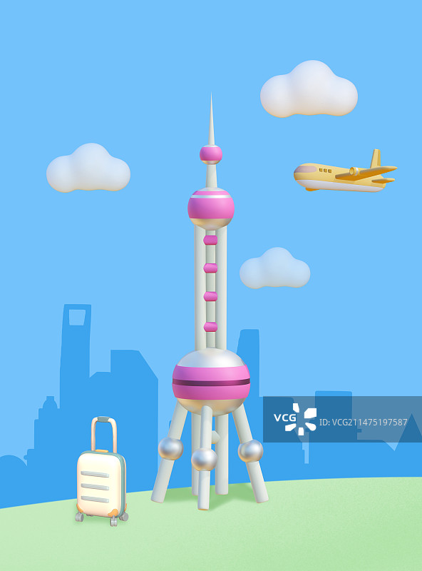 上海都市风景旅游3D插画图片素材