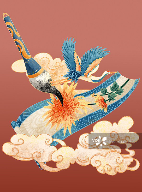 妙笔生花国风插画图片素材