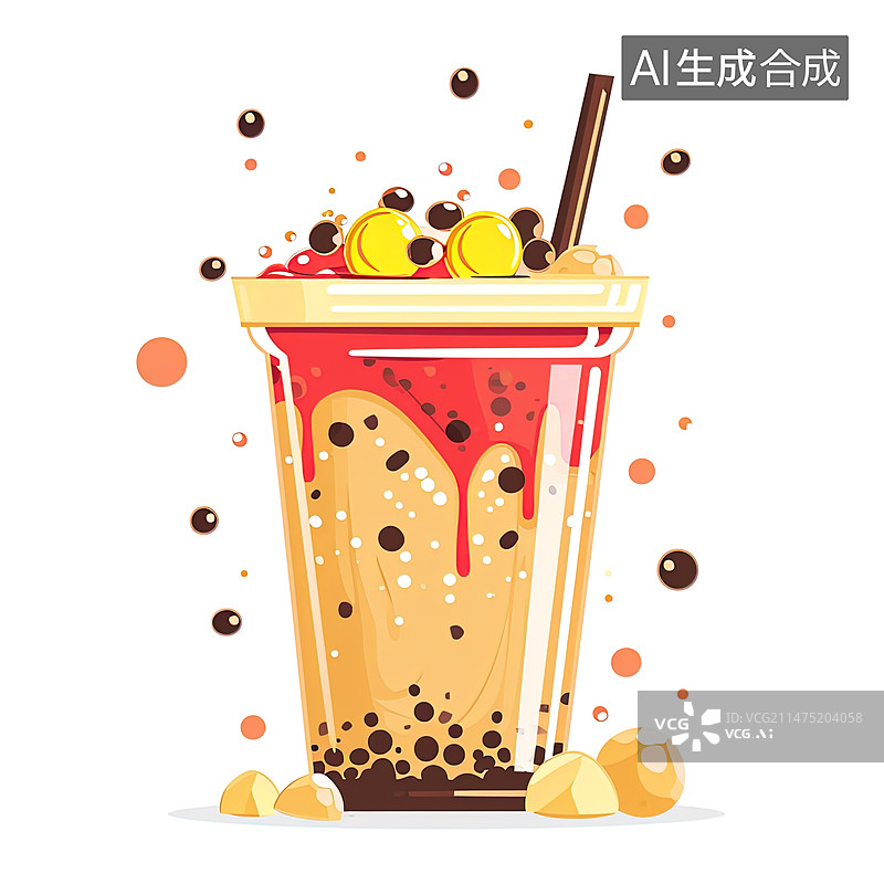 【AI数字艺术】大红袍布丁奶茶图片素材