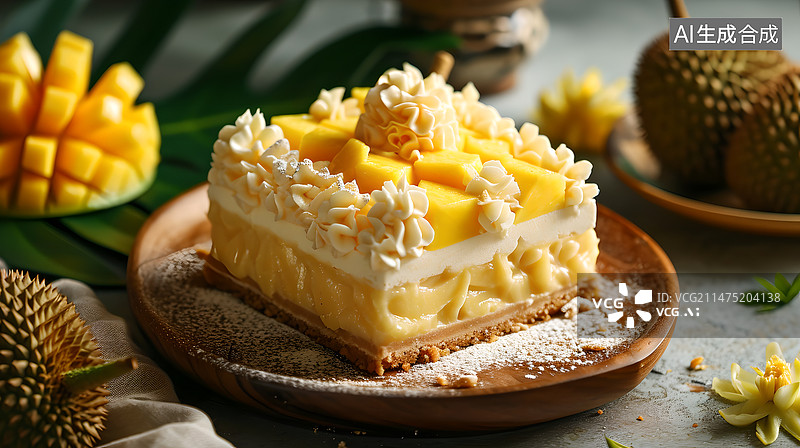【AI数字艺术】榴莲芒果盒子蛋糕图片素材