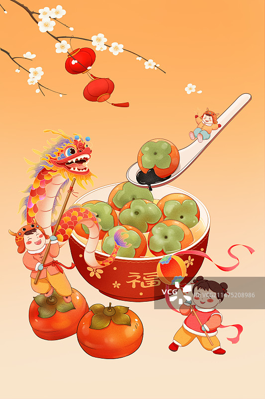 国风新年元宵节插画图片素材