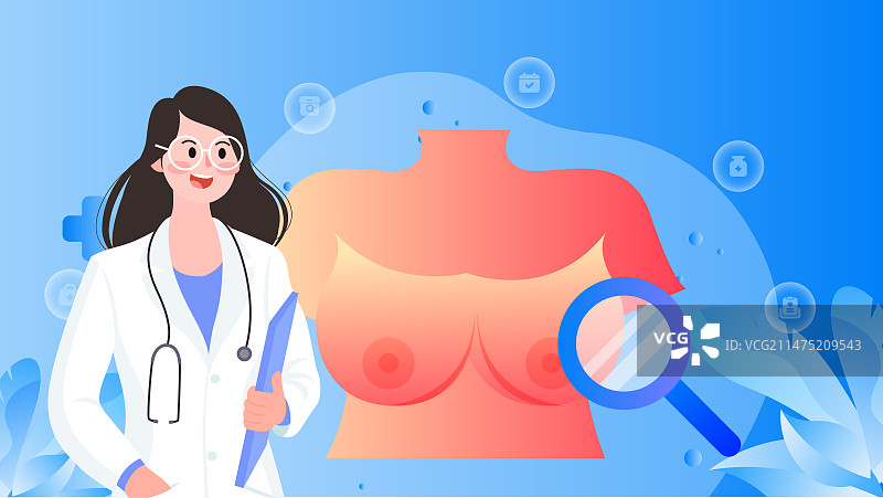 女医生讲解胸部乳腺癌女性知识疾病矢量插画图片素材
