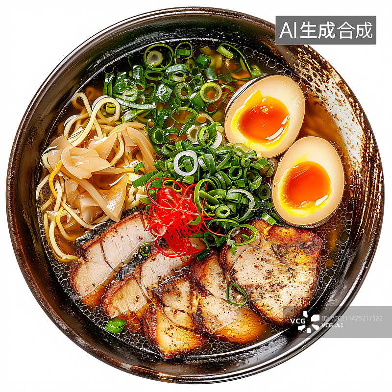 【AI数字艺术】骨汤酸菜鱼拉面，美食午餐概念插图图片素材