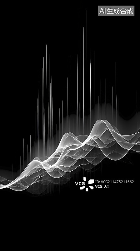 【AI数字艺术】数码黑白色语音波形抽象图形海报背景图片素材