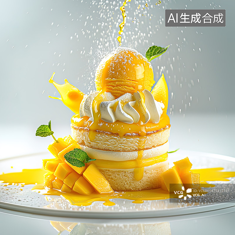 【AI数字艺术】写实 杨枝甘露慕斯蛋糕图片素材