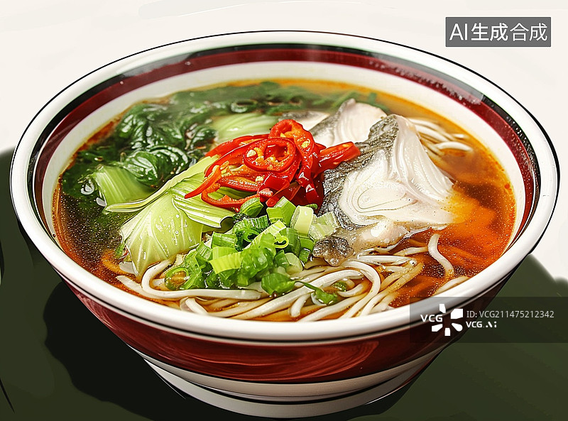 【AI数字艺术】骨汤酸菜鱼拉面面条特写图片素材