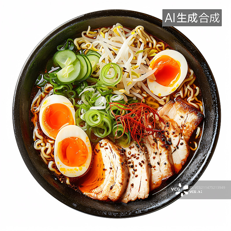 【AI数字艺术】虾仁炒方便面，鲜虾面，午餐美食概念插图图片素材