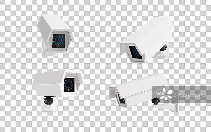 白色的电子监控摄像头3D渲染图片素材