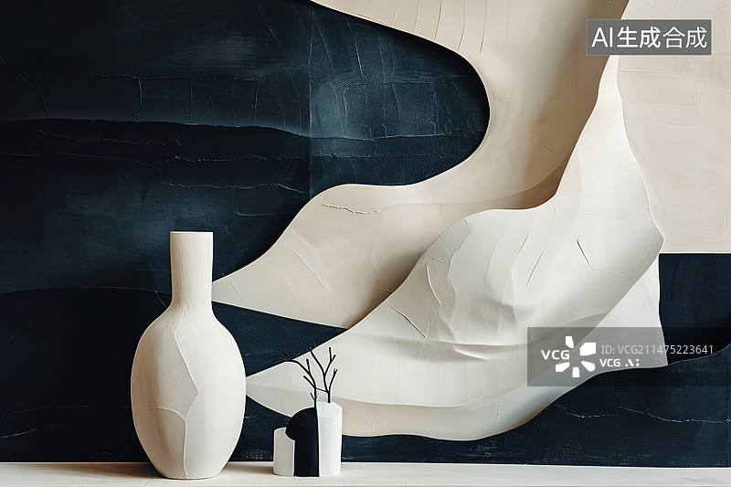 【AI数字艺术】靠墙桌上花瓶的特写镜头图片素材