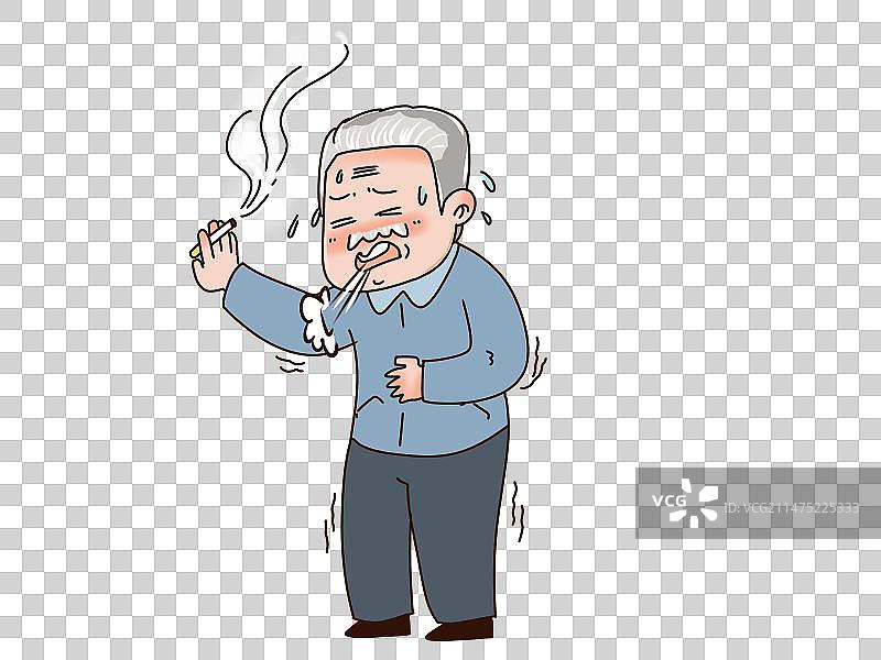 老头边抽烟边咳嗽 流汗图片素材