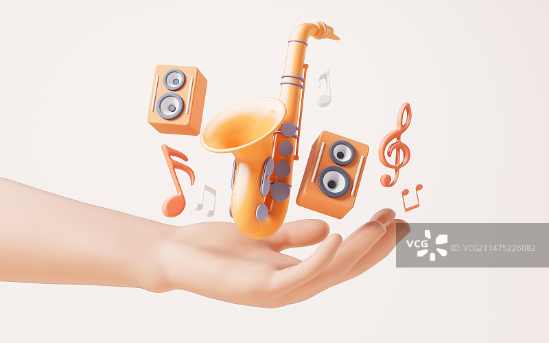 手部托着的乐器3D渲染图片素材