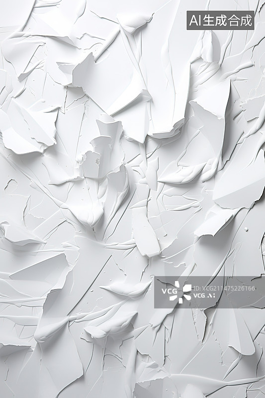 【AI数字艺术】白色背景上皱巴巴的纸的特写镜头图片素材