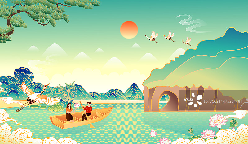 广西桂林象鼻山风景插画图片素材