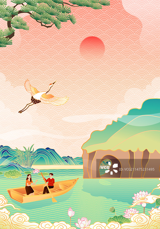 广西桂林象鼻山风景插画图片素材