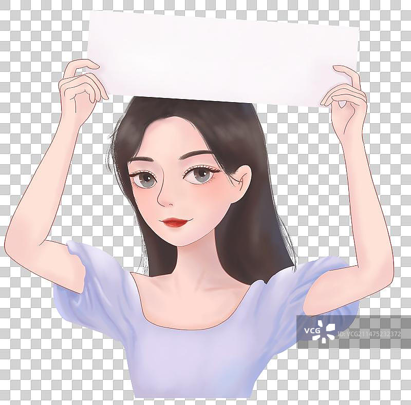 一个女生双手高举牌子白板支持号召图片素材