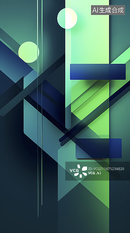 【AI数字艺术】数码蓝绿色几何层叠抽象图形海报背景图片素材
