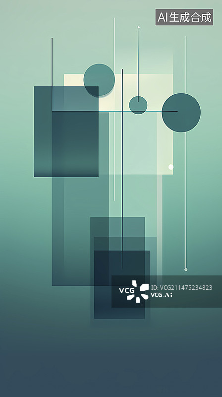 【AI数字艺术】数码蓝绿色几何层叠抽象图形海报背景图片素材