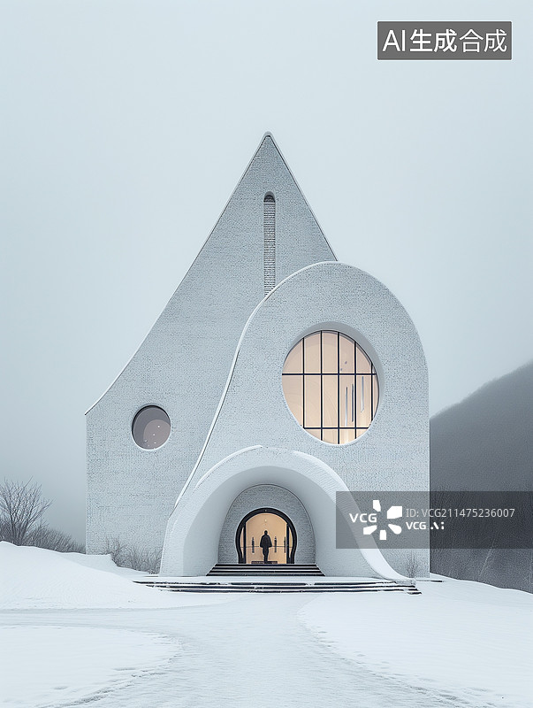 【AI数字艺术】雪中的建筑图片素材
