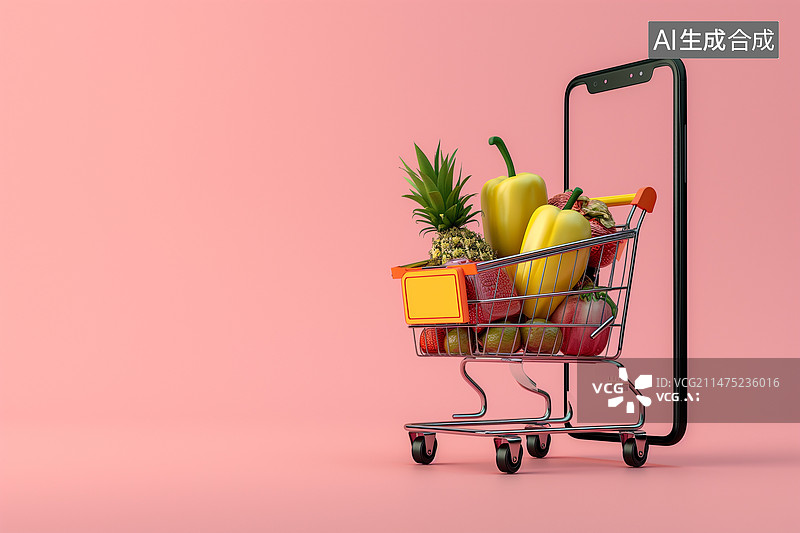 【AI数字艺术】3D手推车和手机屏幕图片素材